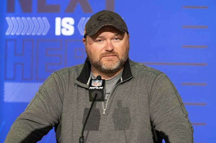 Jets general manager Joe Douglas speaks at NFL combine